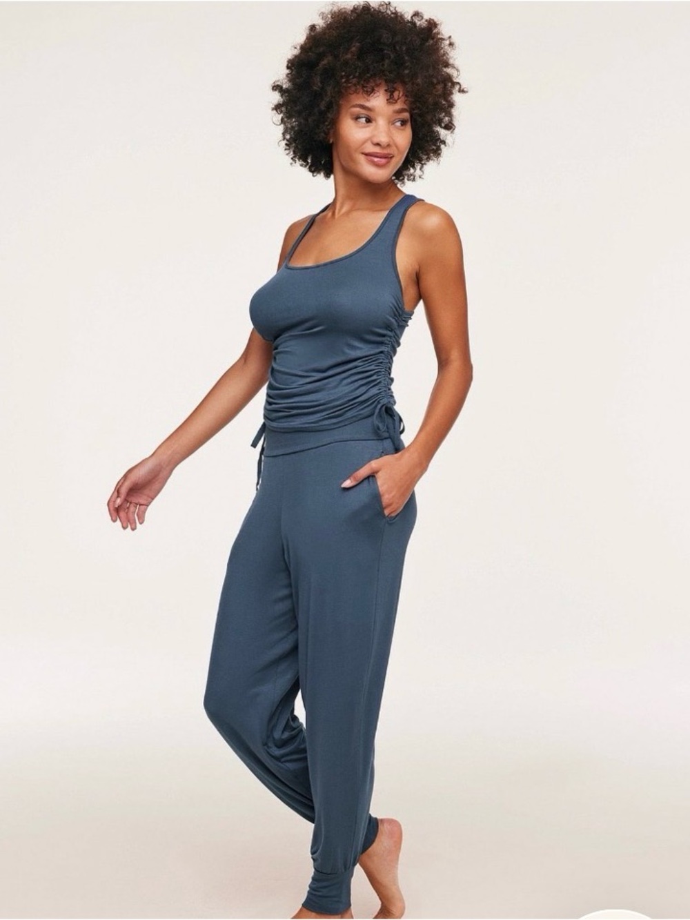 Adore Me Steel Blue Ruched Tank & Jogger Loungewear Set